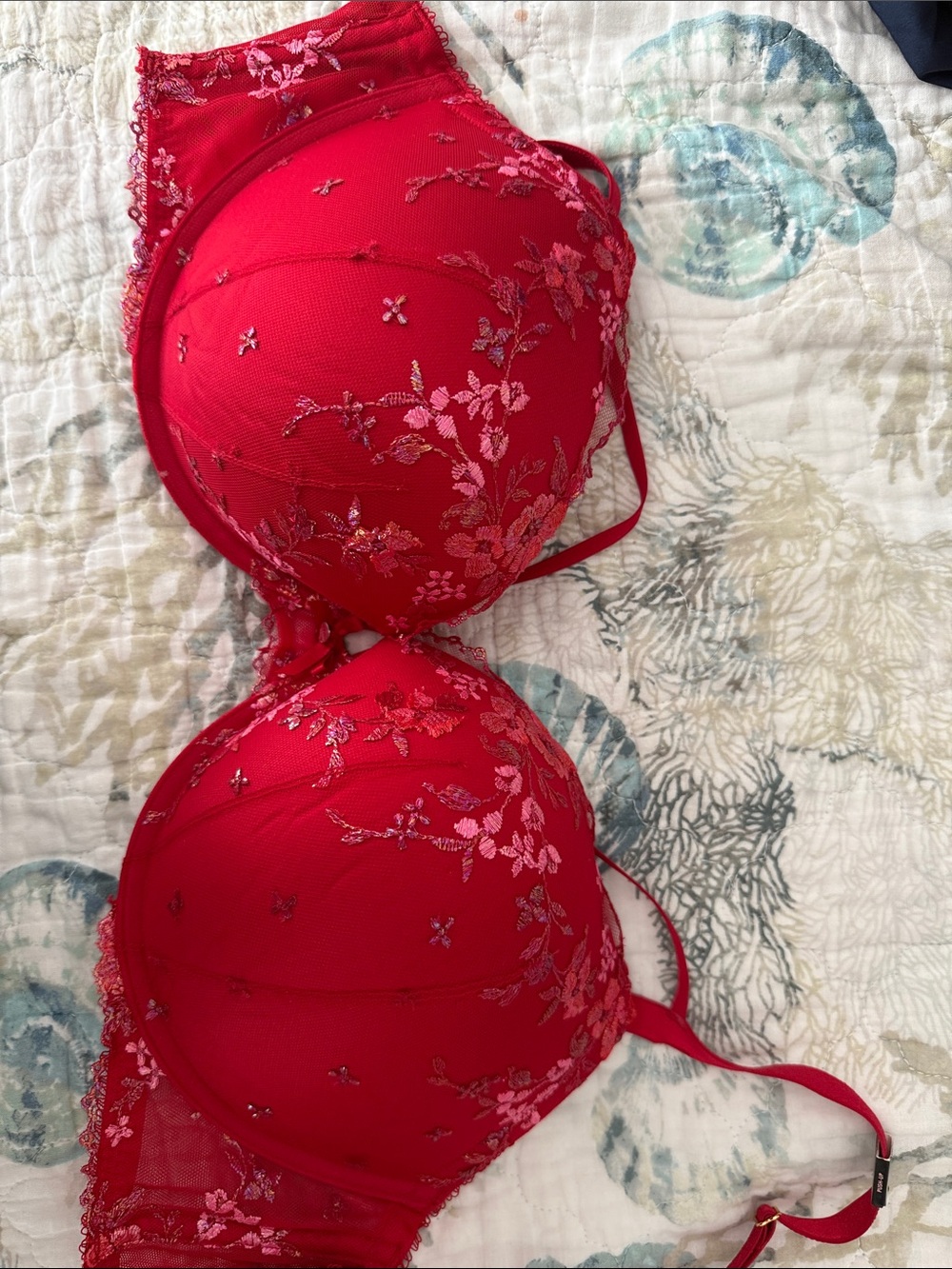 Victoria's Secret Red Floral Embroidered Bra NEW NEVER WORN